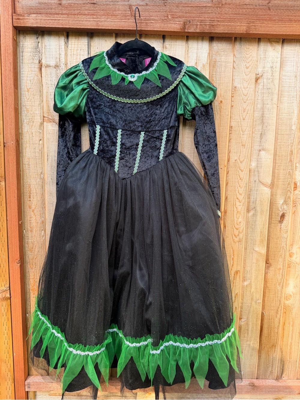 Girls Green & Black Velvet Witch Costume Dress by